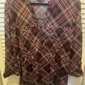 Ava & Grace Red and Black Plaid Button Down Shirt